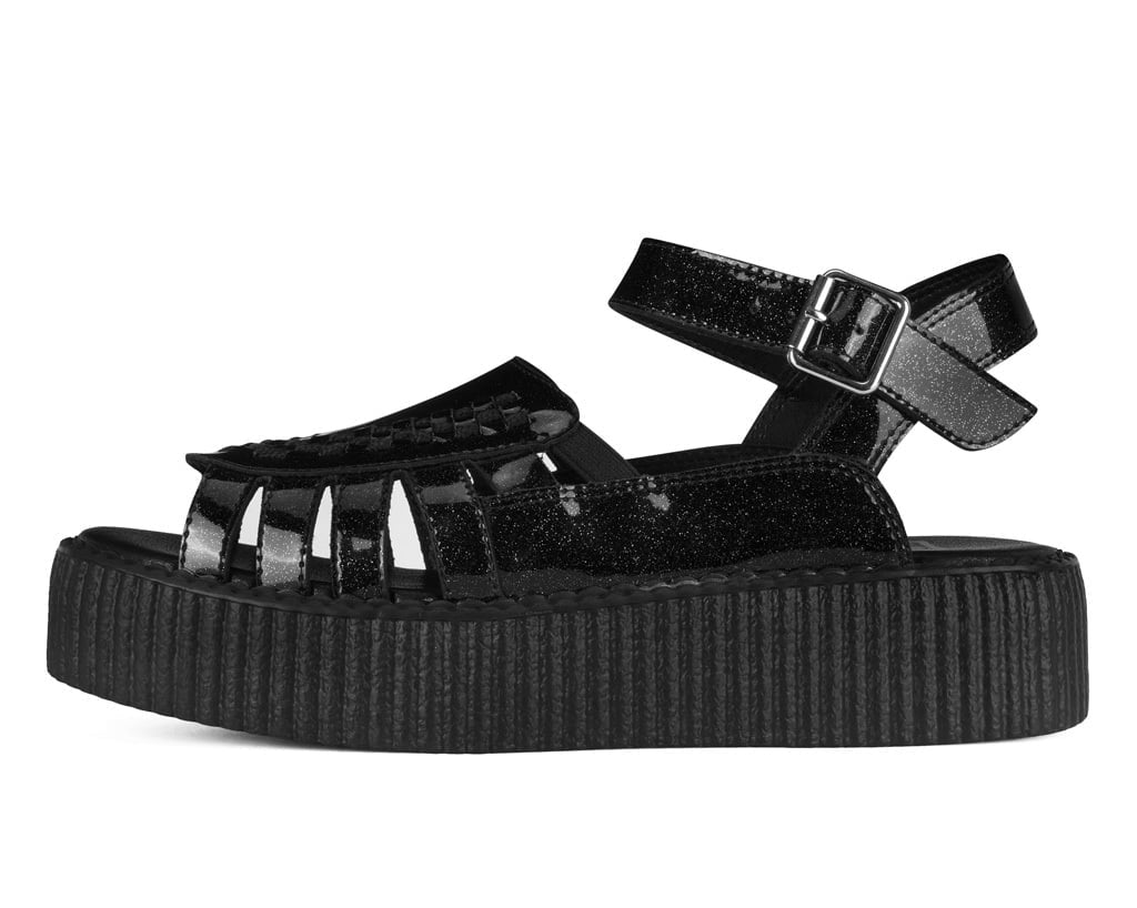 Black Vinyl Glitter Interlace Viva Mondo Sandal - T.U.K.V3492L-05