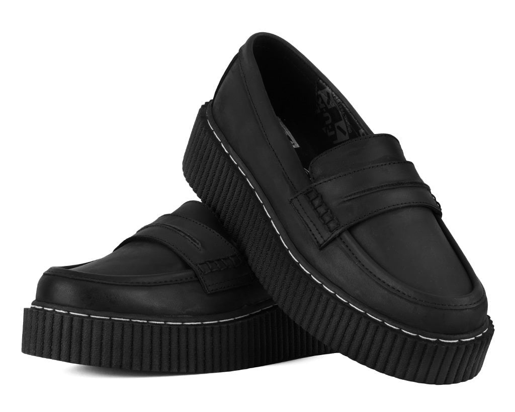 G3450 Black Waxy Leather Loafer Vintage Creeper