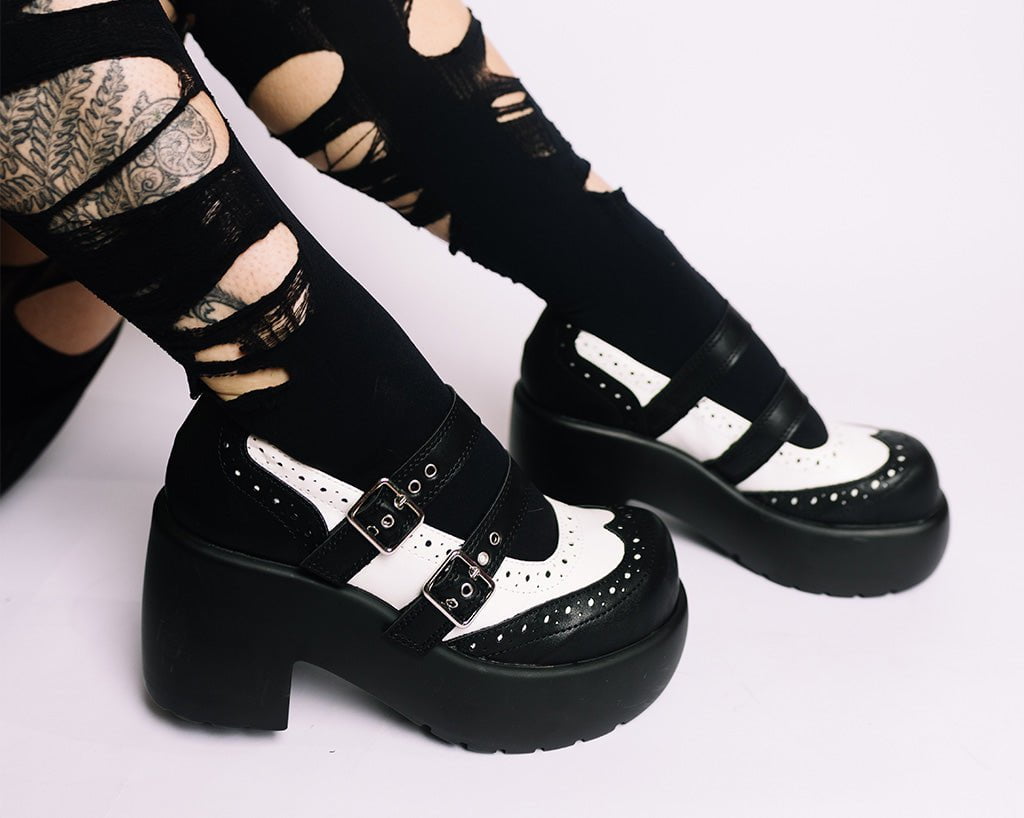 A3273L Black & White Brogue Bubble Mary Jane