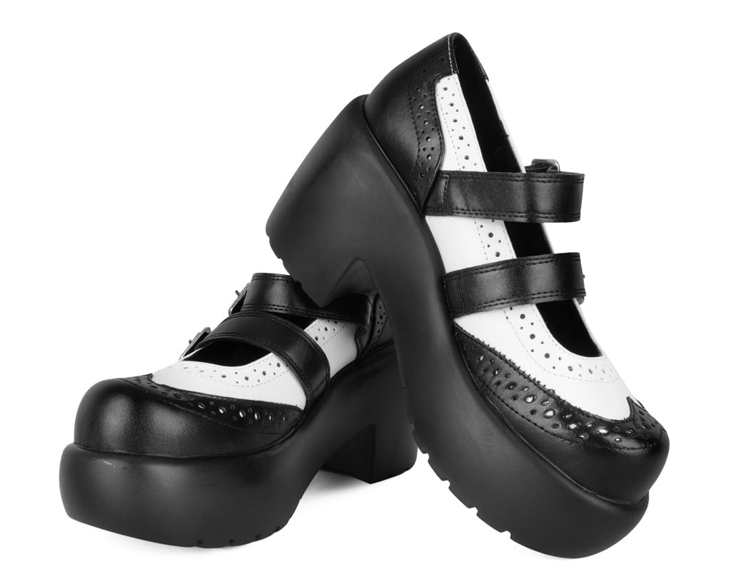 A3273L Black & White Brogue Bubble Mary Jane