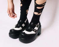 A3273L Black & White Brogue Bubble Mary Jane