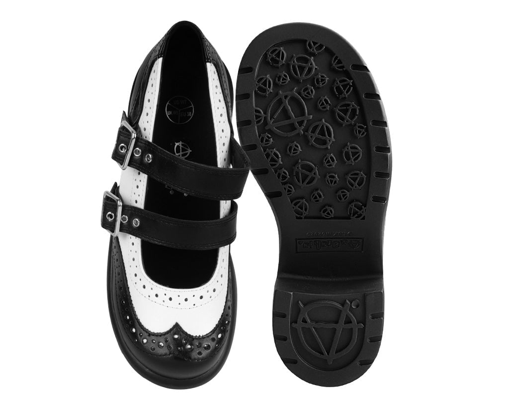 A3273L Black & White Brogue Bubble Mary Jane