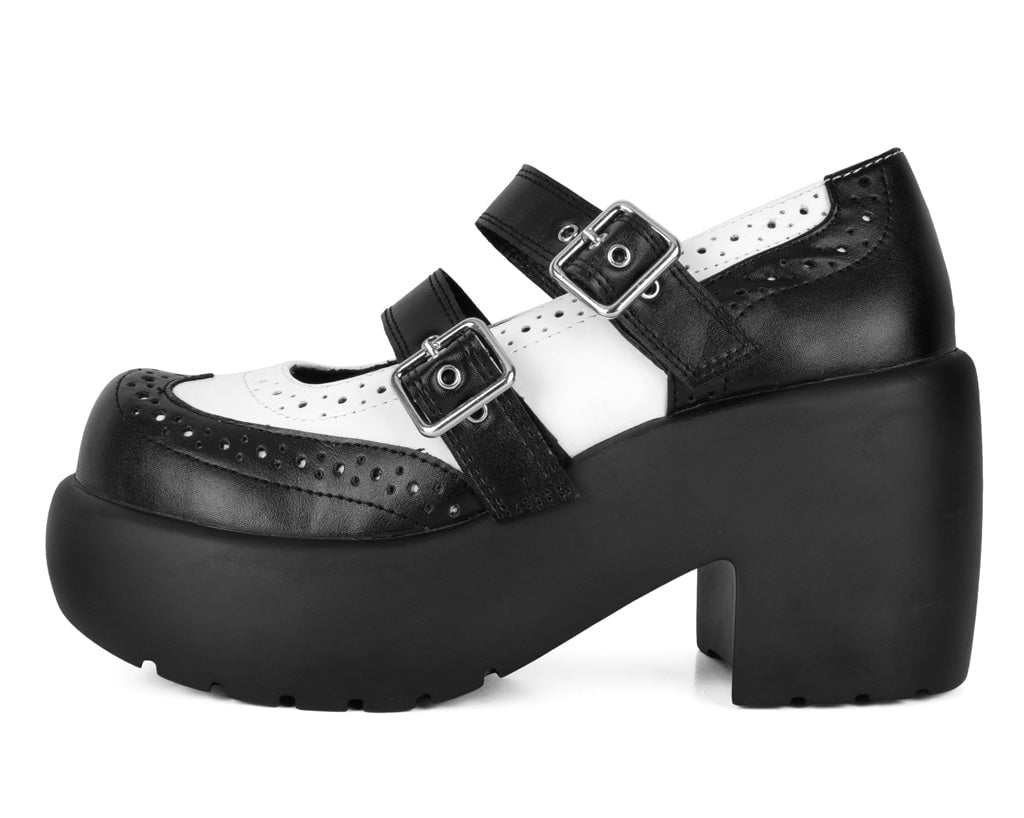 A3273L Black & White Brogue Bubble Mary Jane