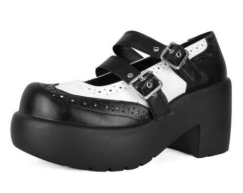 A3273L Black & White Brogue Bubble Mary Jane