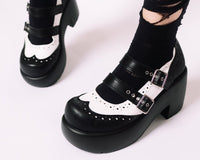 A3273L Black & White Brogue Bubble Mary Jane