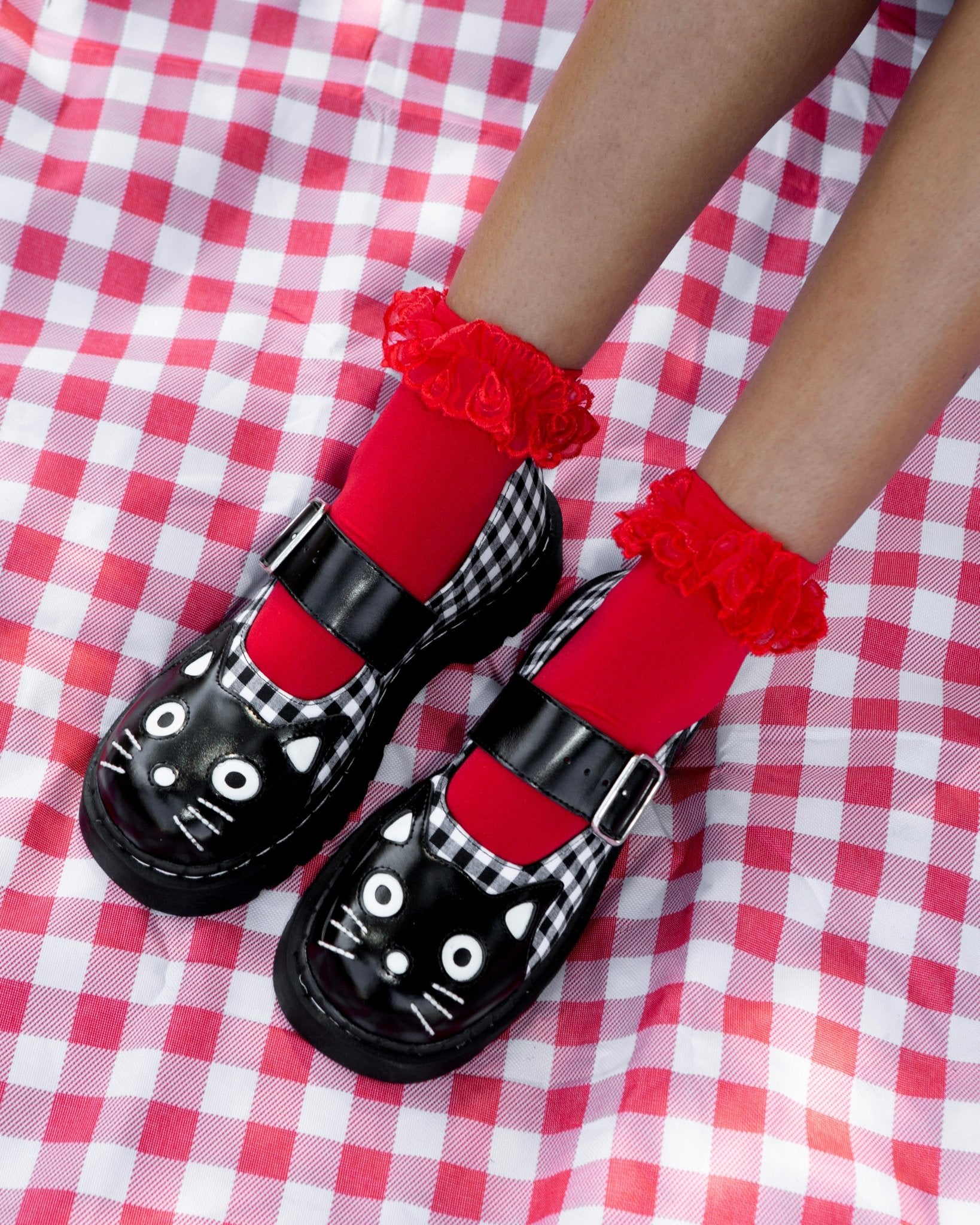 T2363 Black & White Gingham Kitty Mary Jane