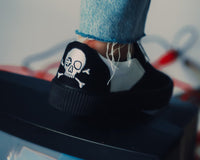 A3225 Black & White Twill Skull Slip-On Creeper Sneaker
