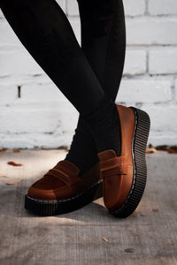 G3449 Brown Crazy Horse Leather Loafer Vintage Creeper