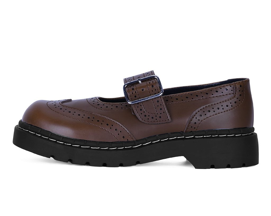 T2349 Brown Leather Brogue Mary Jane Brown T2349 Brown Leather Brogue Mary Jane Brown