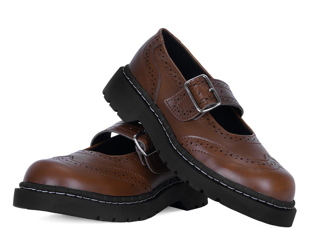 Brown Leather Brogue Mary Jane - T.U.K.T2349-05