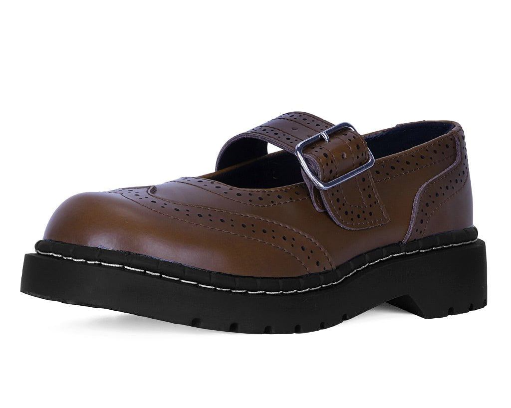 Brown Leather Brogue Mary Jane - T.U.K.T2349-05