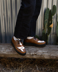 Brown Leather Cow Print Viva Mondo Creepers - T.U.K.V3410-03