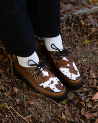 Brown Leather Cow Print Viva Mondo Creepers - T.U.K.V3410-03