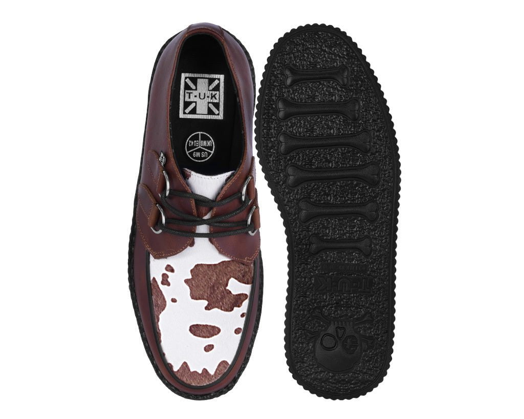 Brown Leather Cow Print Viva Mondo Creepers - T.U.K.V3410-03