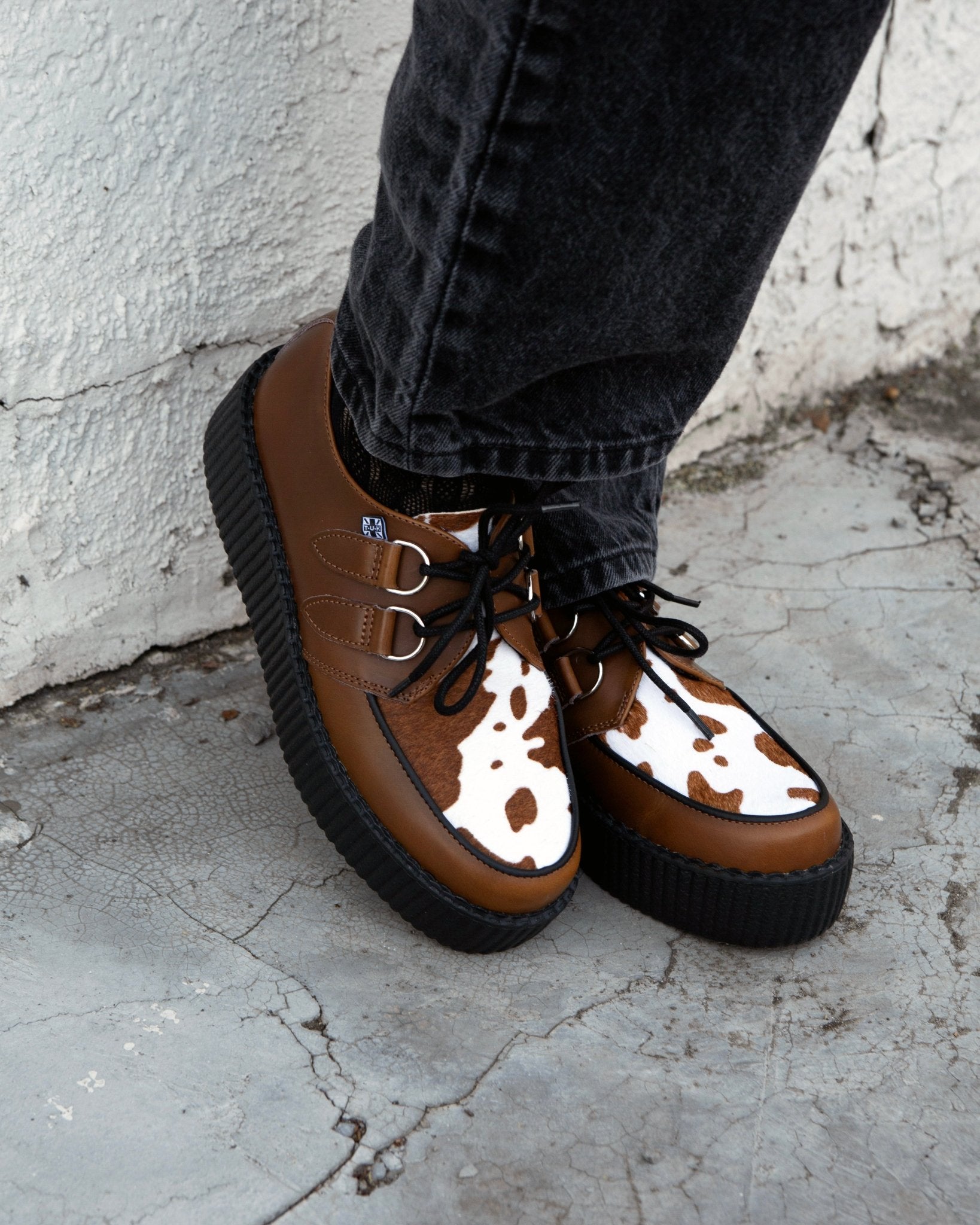 Brown Leather Cow Print Viva Mondo Creepers - T.U.K.V3410-03