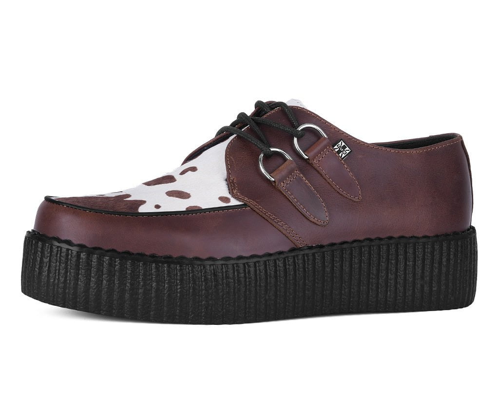 Brown Leather Cow Print Viva Mondo Creepers - T.U.K.V3410-03