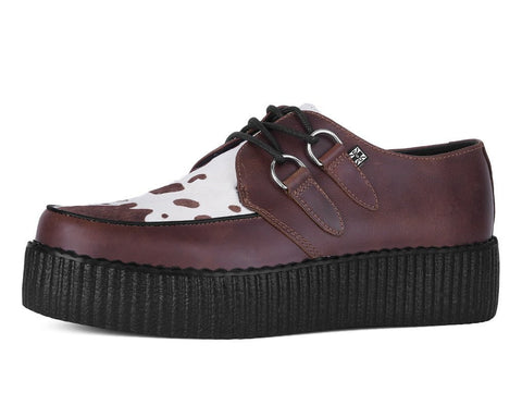 Brown Leather Cow Print Viva Mondo Creepers - T.U.K.V3410-03