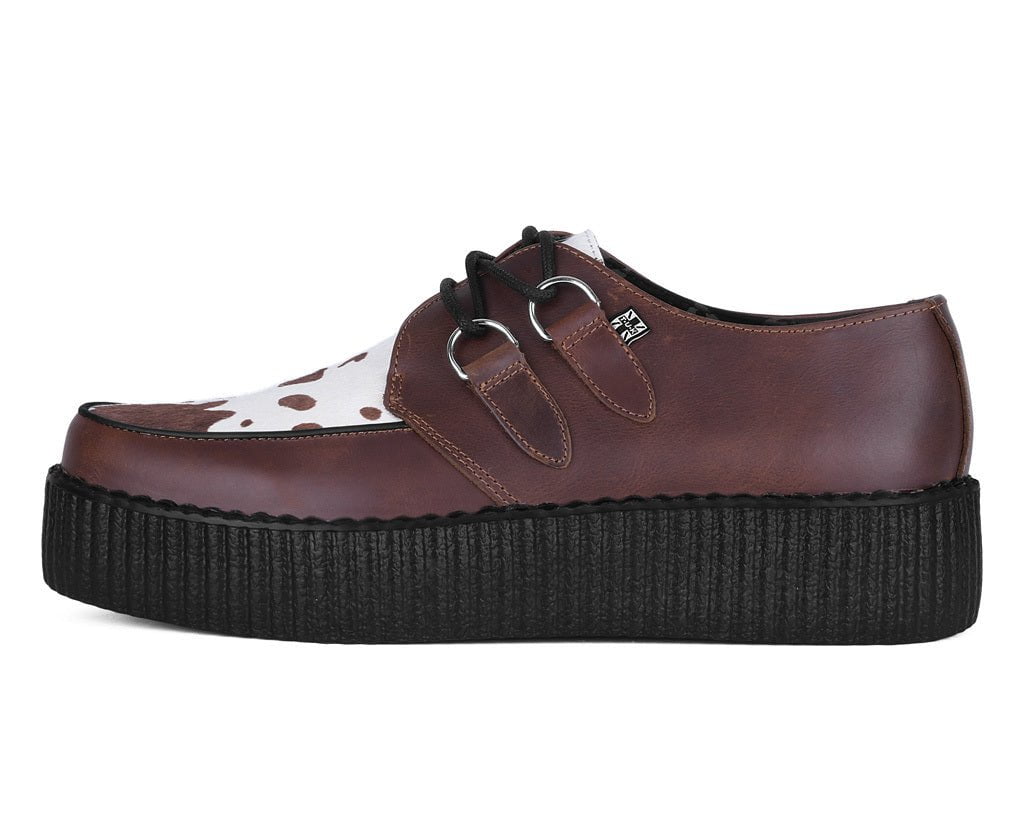 Brown Leather Cow Print Viva Mondo Creepers - T.U.K.V3410-03