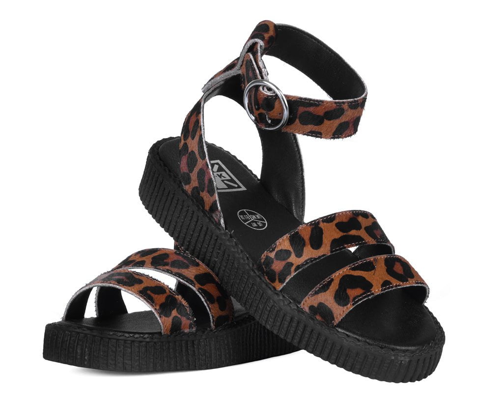 F3385L Brown Leopard Ankle Strap Sandal