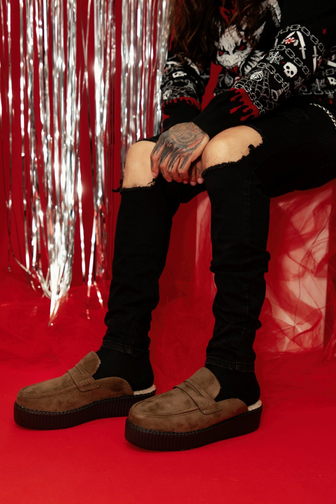 V3443 Brown Plush Lined Creeper Mule