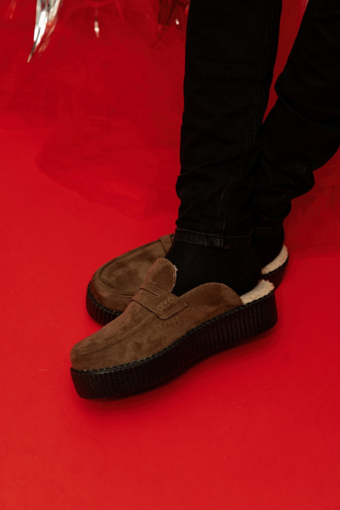 V3443 Brown Plush Lined Creeper Mule