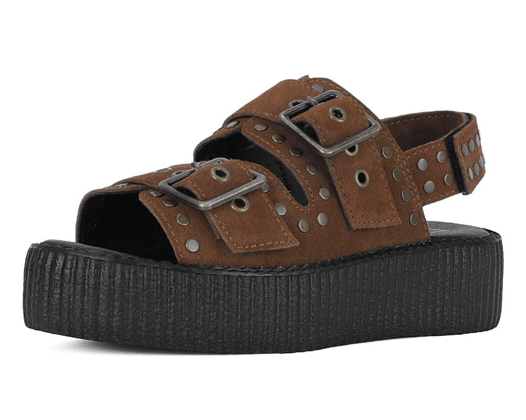 V3344L Brown Suede Flat Stud Viva Mondo Sandal