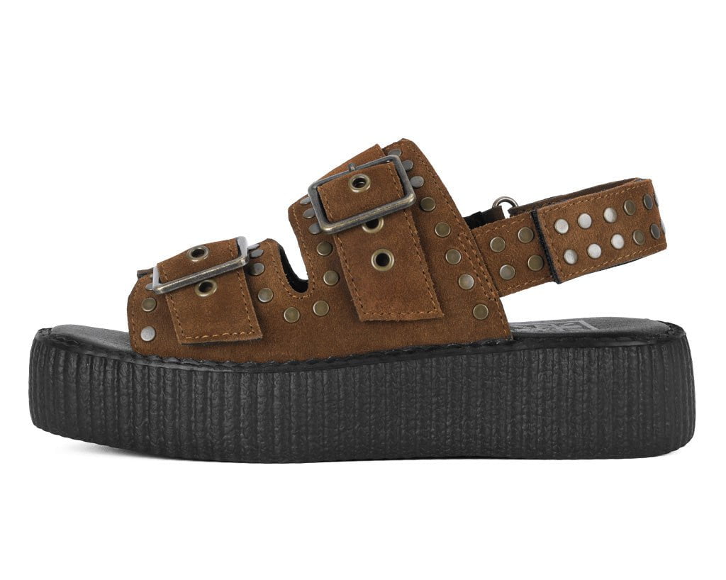 V3344L Brown Suede Flat Stud Viva Mondo Sandal