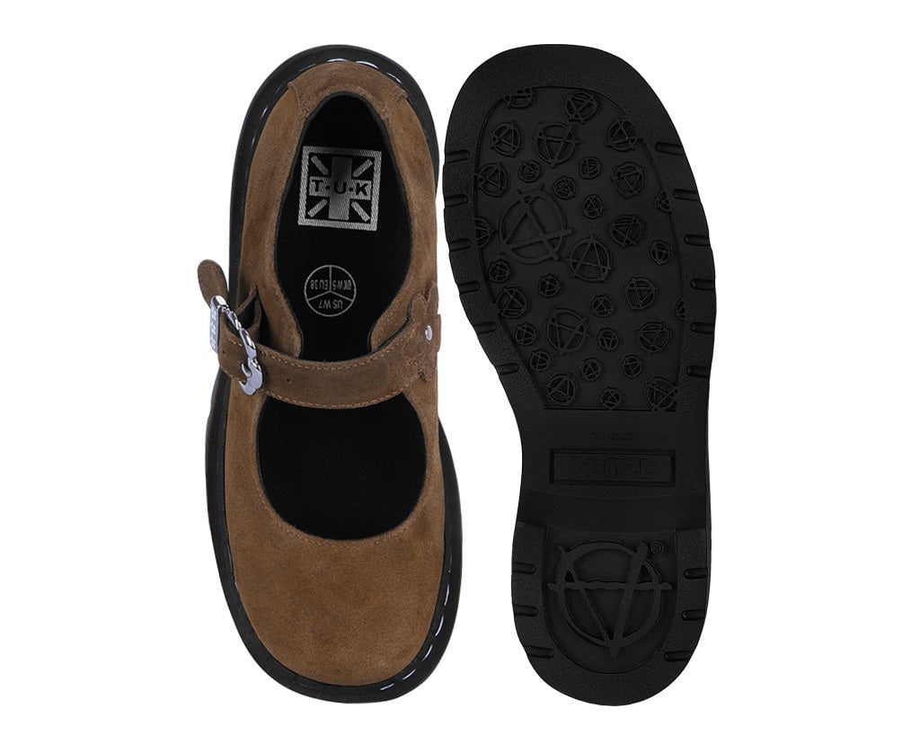 T2359 Brown Suede Flower Buckle Mary Jane