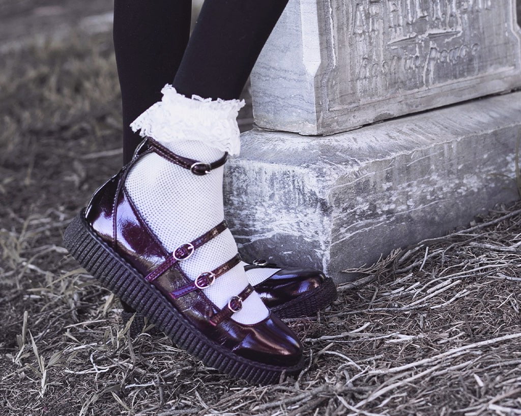F3269L Burgundy Crinkle Patent Multi-Strap Viva Low Mary Jane