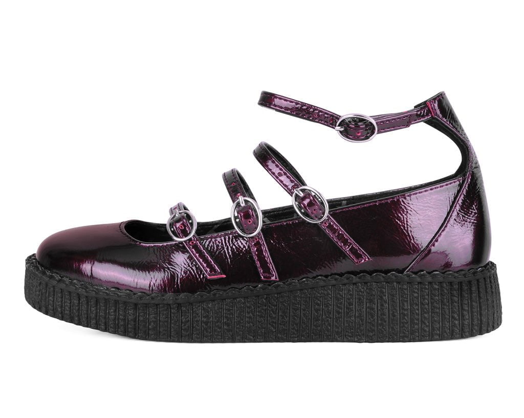 F3269L Burgundy Crinkle Patent Multi-Strap Viva Low Mary Jane