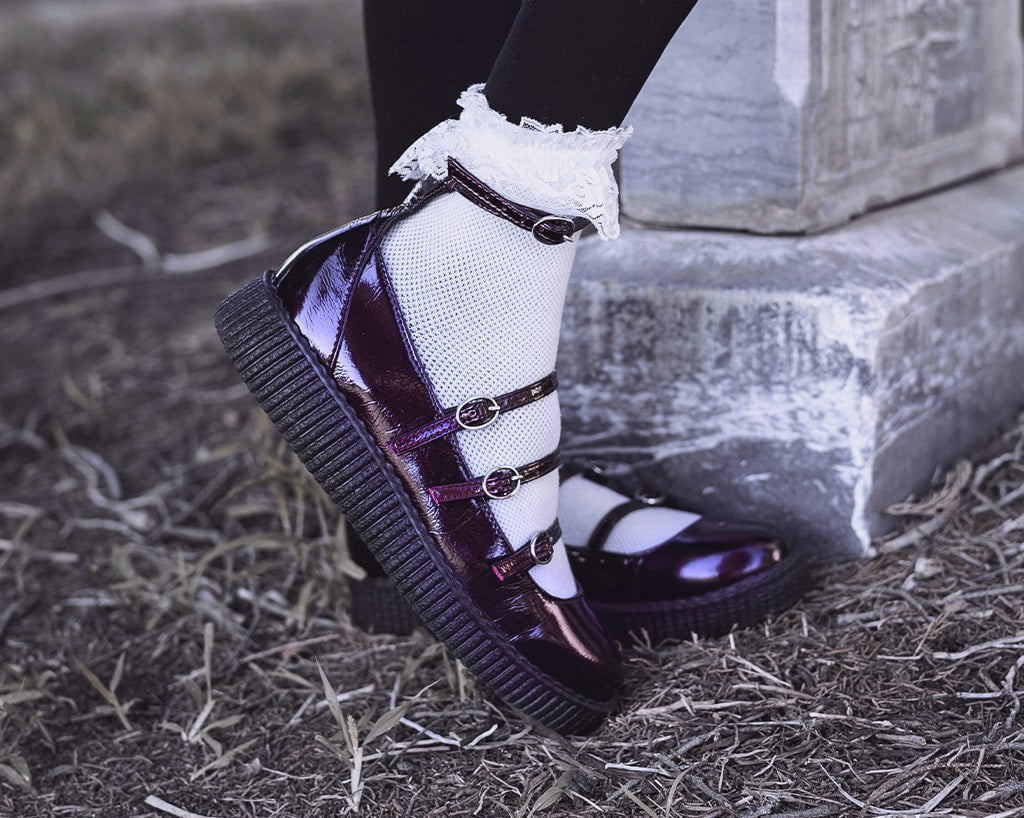 F3269L Burgundy Crinkle Patent Multi-Strap Viva Low Mary Jane