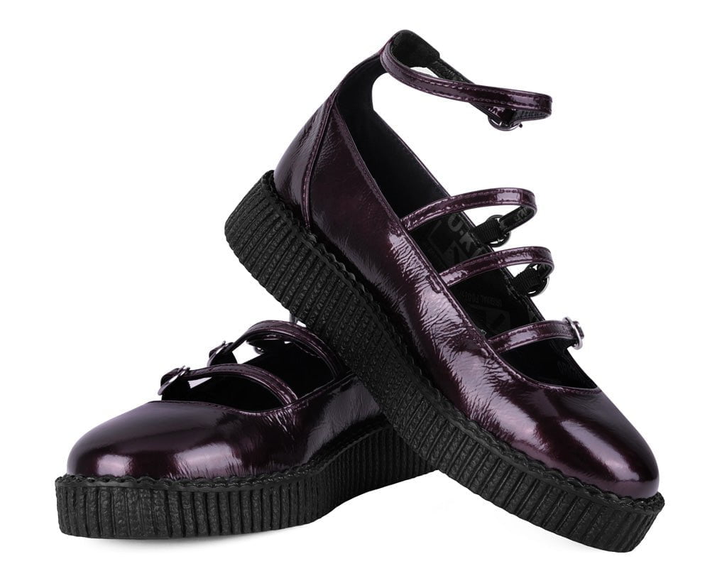 F3269L Burgundy Crinkle Patent Multi-Strap Viva Low Mary Jane