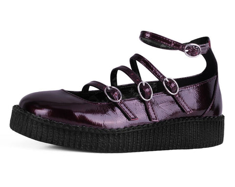 F3269L Burgundy Crinkle Patent Multi-Strap Viva Low Mary Jane