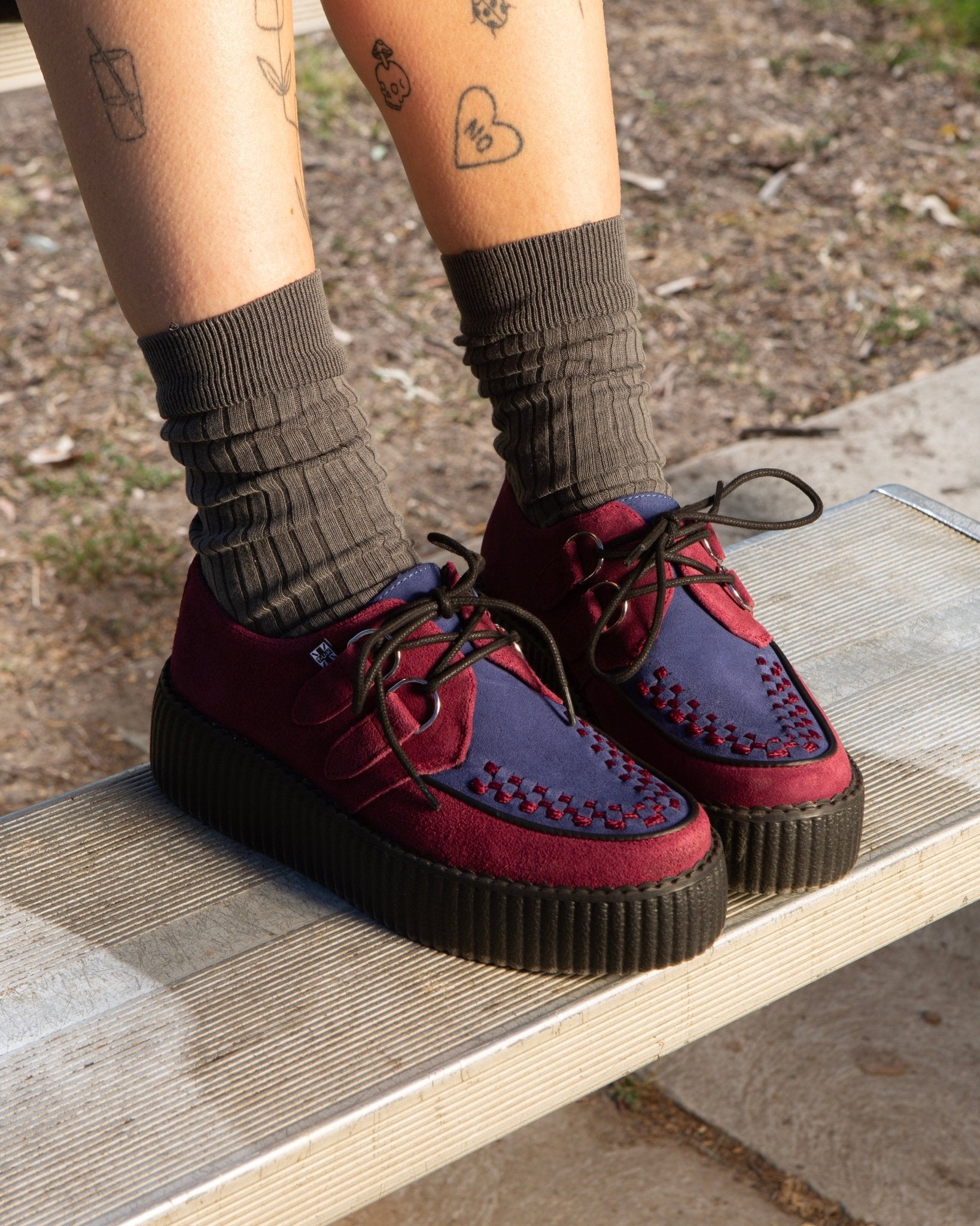 V3414 Burgundy & Navy Suede Viva Mondo Creeper