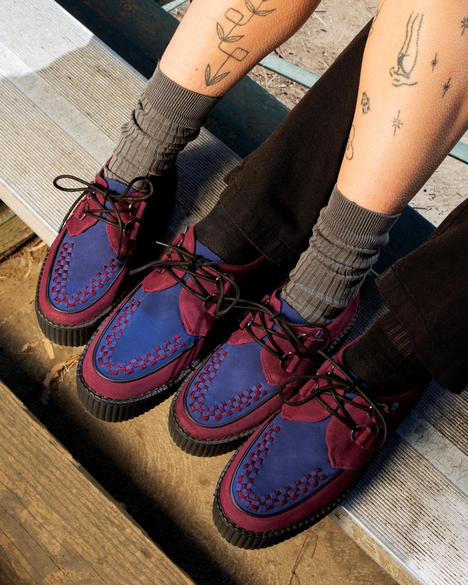 V3414 Burgundy & Navy Suede Viva Mondo Creeper