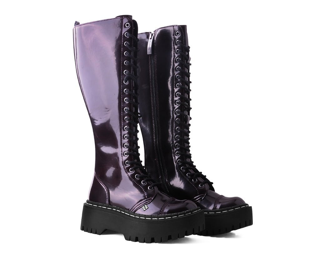 A3187 Burgundy Rub-Off Knee-High Double Decker Boot