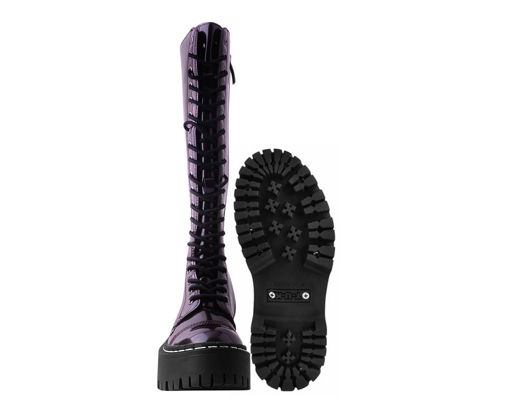 A3187 Burgundy Rub-Off Knee-High Double Decker Boot