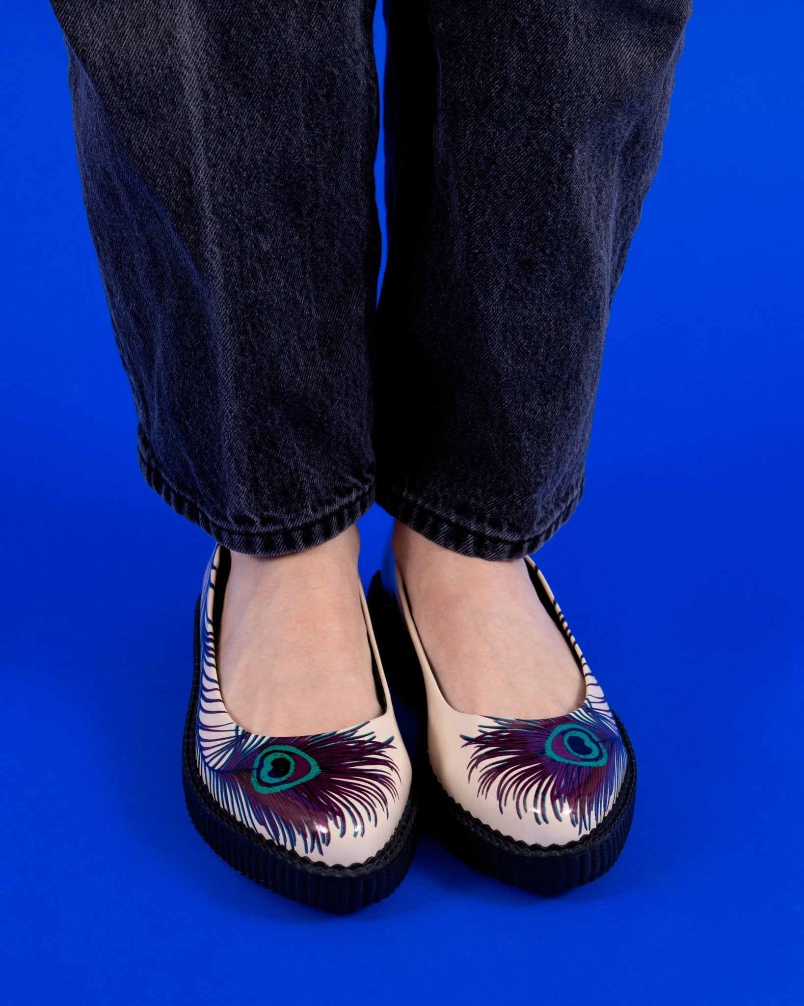 A3396L Cream Peacock Feather Ballet Creeper