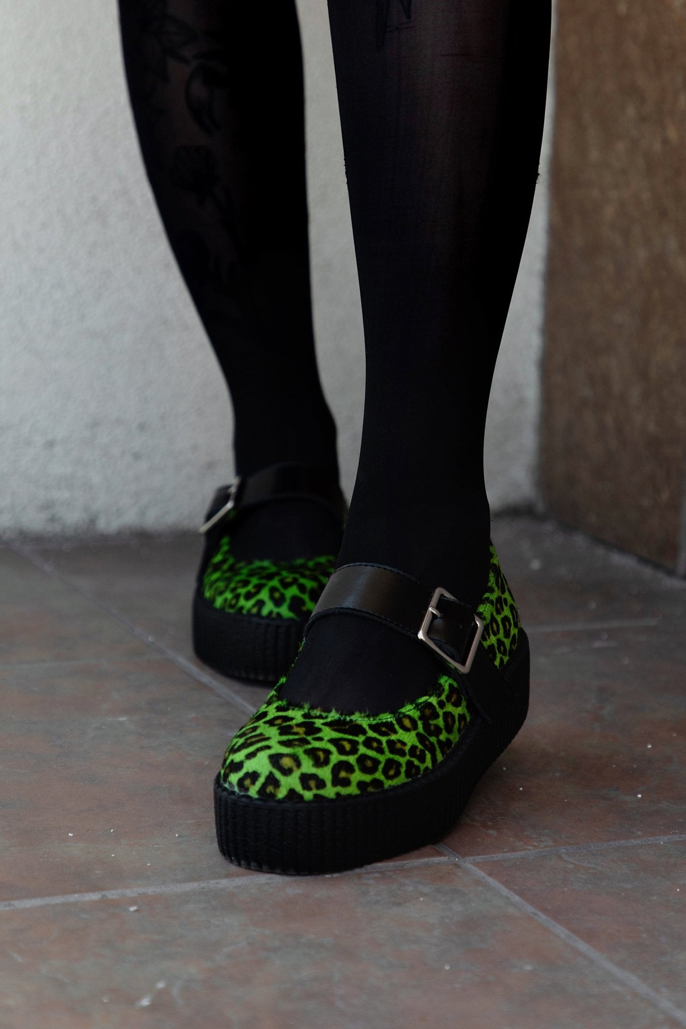 V3413L Green Leopard Cow Hair Mondo Mary Jane