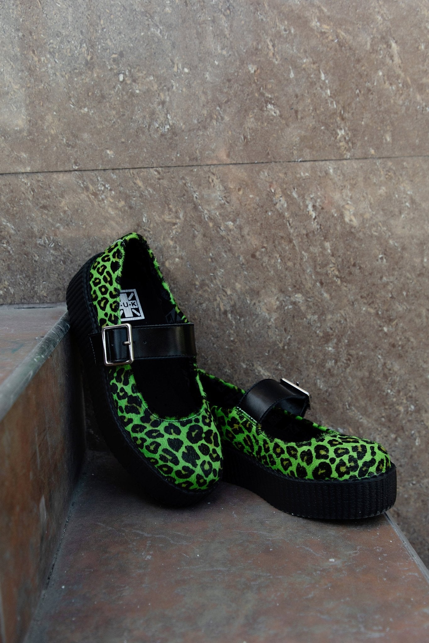 V3413L Green Leopard Cow Hair Mondo Mary Jane