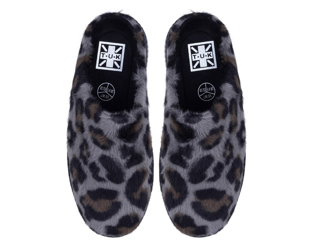 V3445L Grey Leopard Faux Fur Creeper Mule