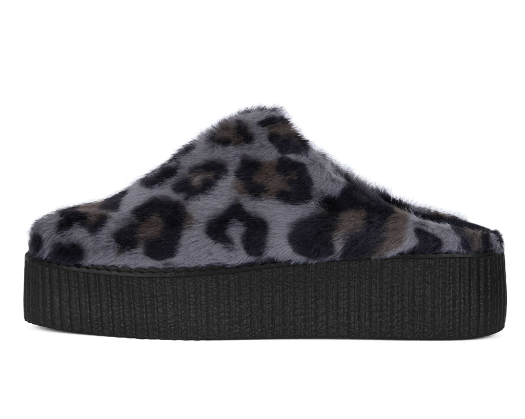 V3445L Grey Leopard Faux Fur Creeper Mule