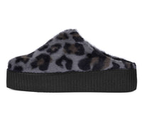 V3445L Grey Leopard Faux Fur Creeper Mule