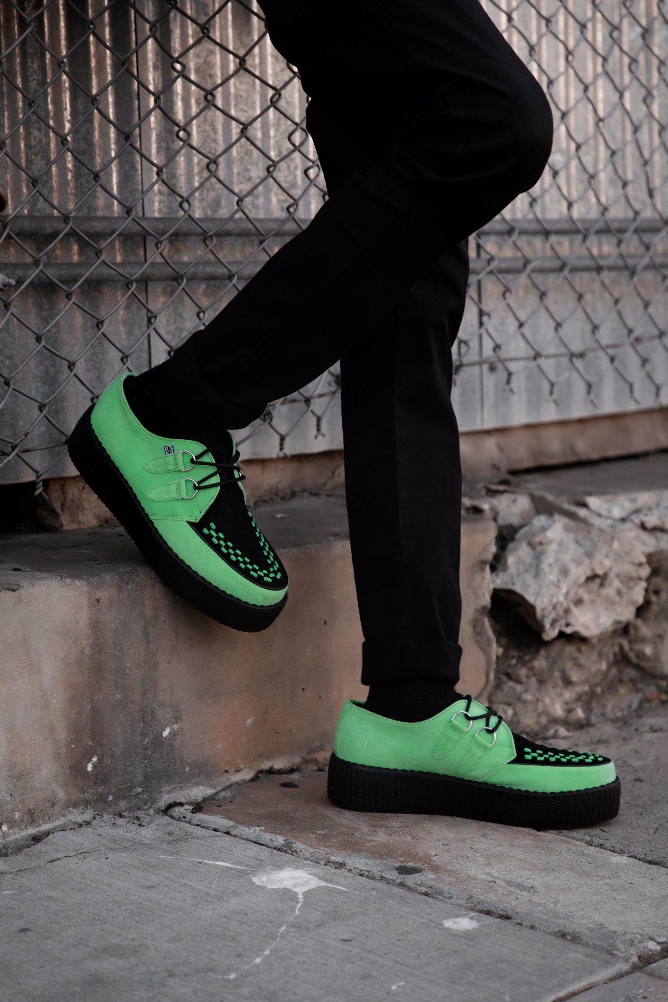 Neon Green & Black Suede Viva Mondo Creeper - T.U.K.V3389-03