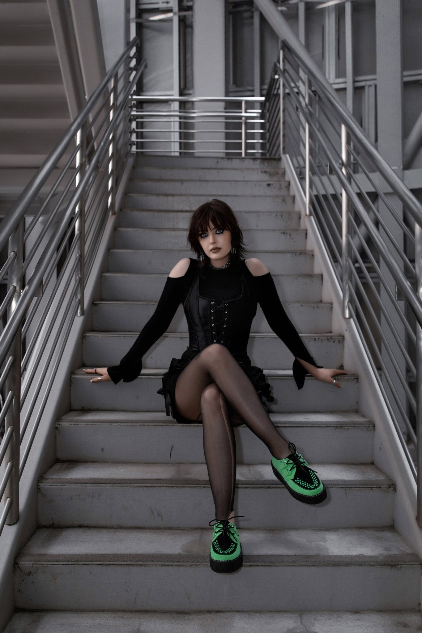 Neon Green & Black Suede Viva Mondo Creeper - T.U.K.V3389-03