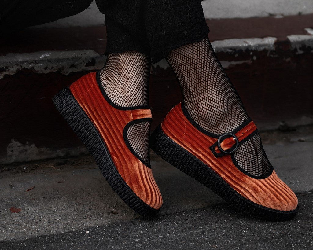 F3215L Orange Corduroy Viva Low Mary Jane
