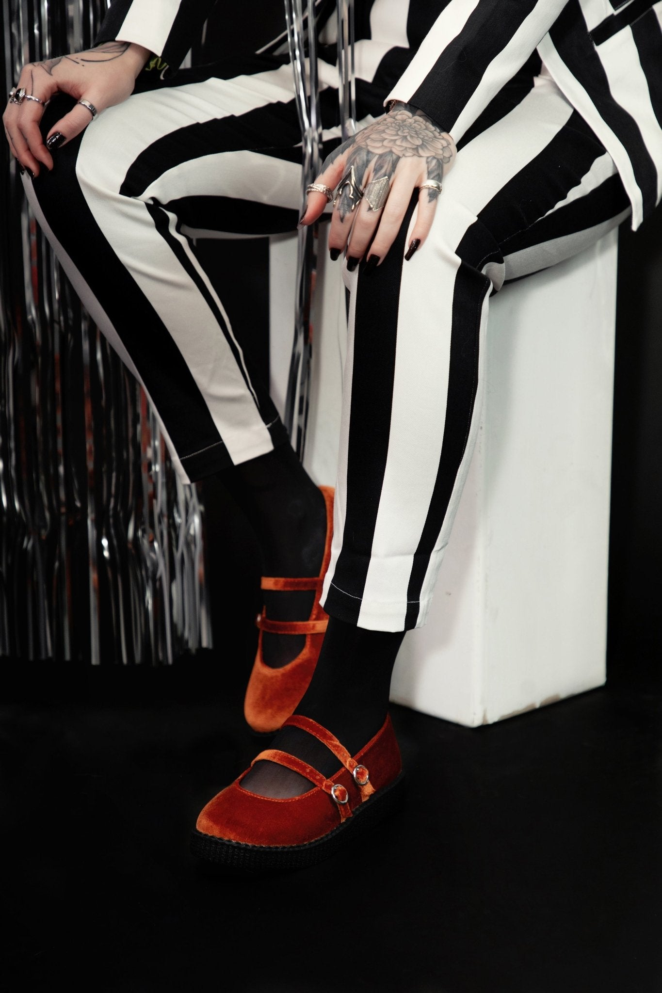 F3438L Orange Velvet 2-Strap Mary Jane