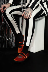 F3438L Orange Velvet 2-Strap Mary Jane
