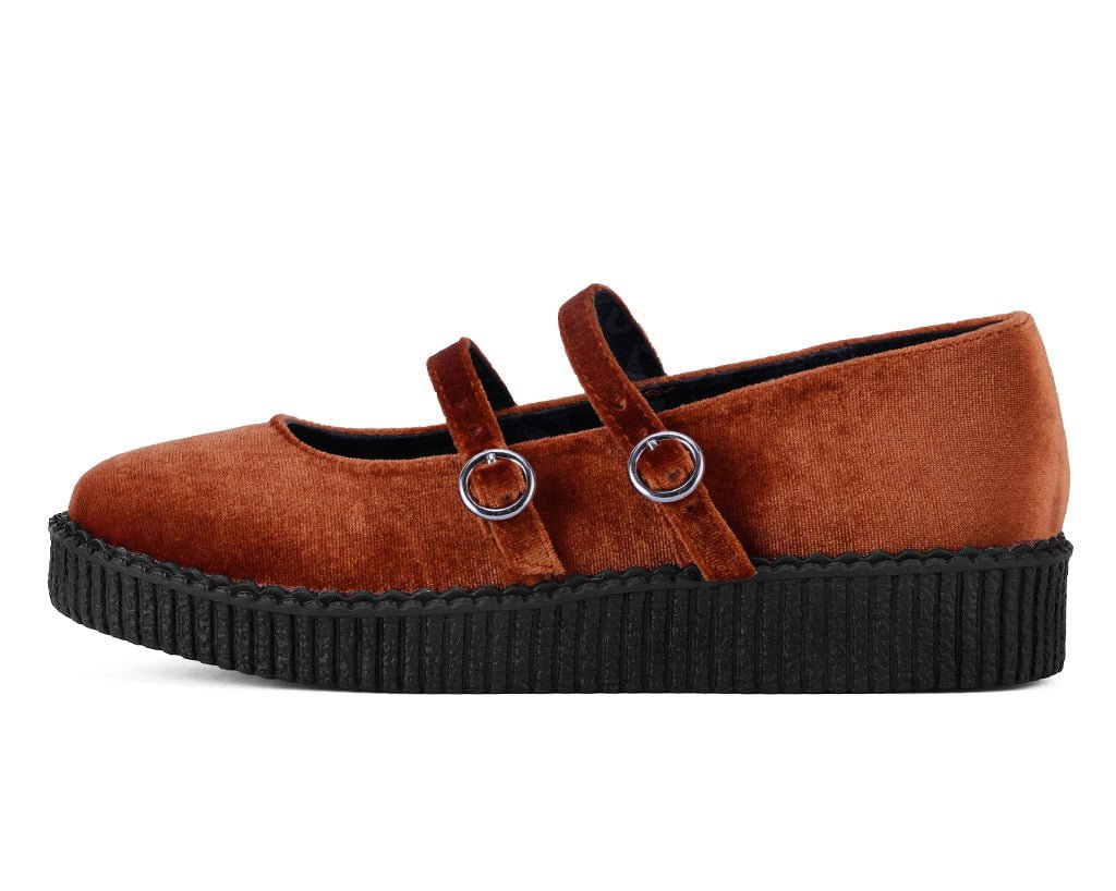 F3438L Orange Velvet 2-Strap Mary Jane