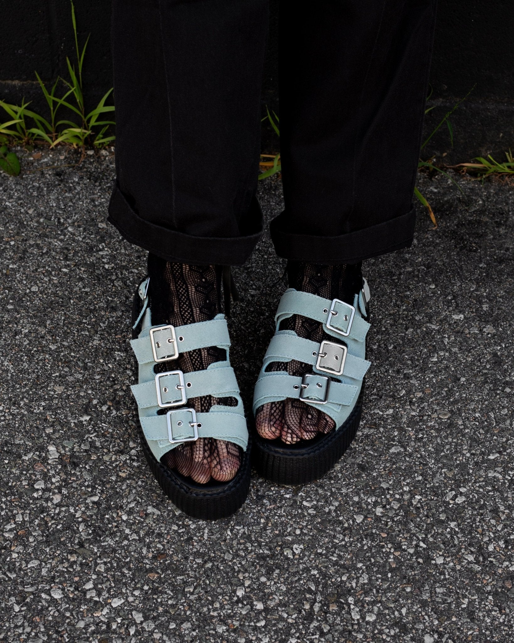 Pale Blue Suede 3 - Buckle Mondo Sandal - T.U.K.V3486L-05